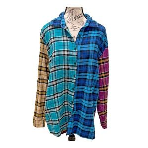 Spoonjeans Y2K Grunge Vtg Women Flannel Multi-Plaid Oversized Shirt - Size Large